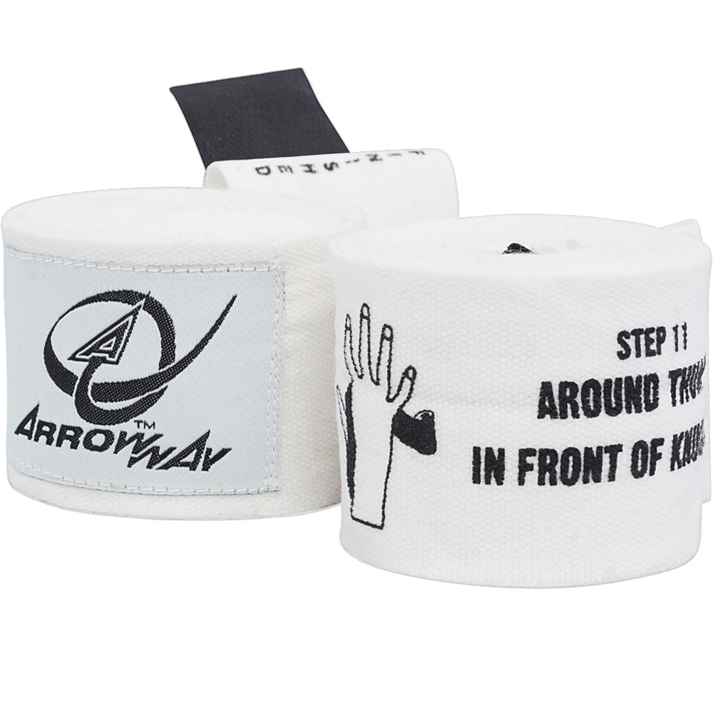ArrowWay Instructional Hand Wraps for Boxing & MMA White [1111AWHWWT