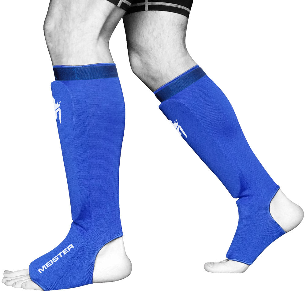 Meister Elastic Cloth Shin & Instep Padded Guards (Pair) Blue