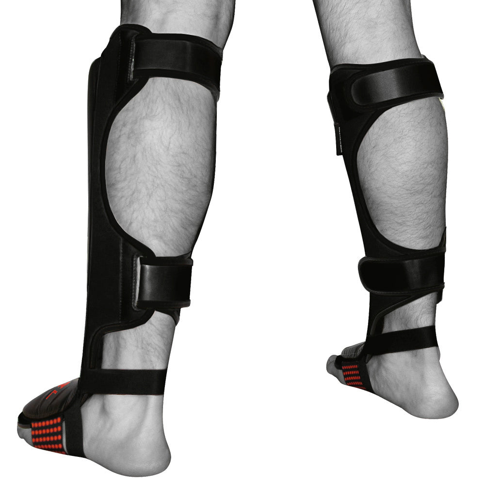 Meister EDGE Leather Shin Guards w/ Gel Padding (Pair) Black [1060BK